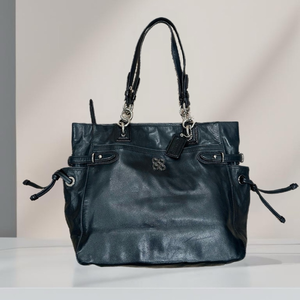 Coach black leather tote bag